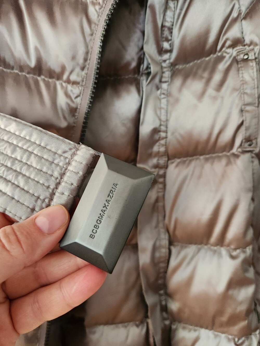 BCBGMaxAzria Taupe Quilted Long Puffer Coat - Picture 6 of 8